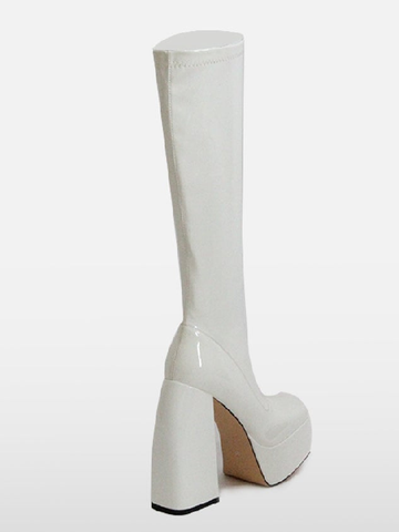 Сапоги на толстой платформе и высоком каблуке выше колена